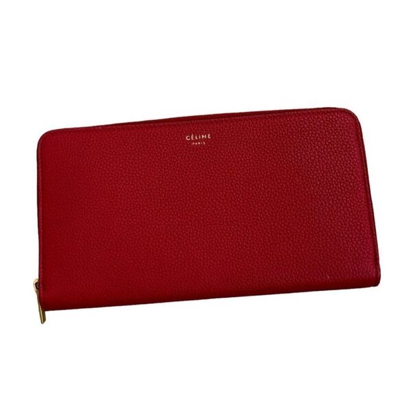 Celine Paris Genuine Leather Continental Wallet  Red - Picture 1 of 11